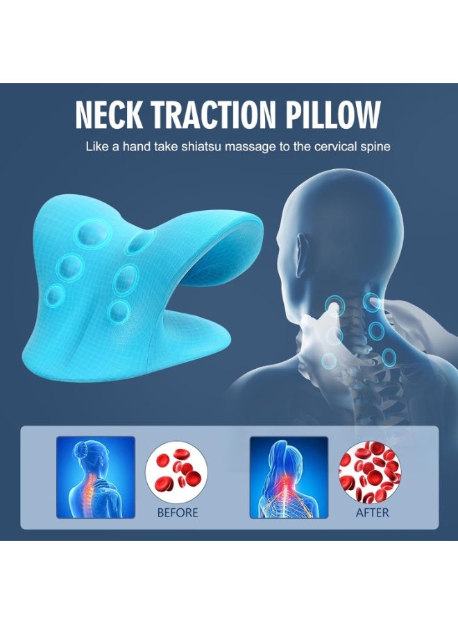 جهاز شد العمود الفقري العنقي - مصحح حدبة الرقبة ودعم الوضعية لتخفيف توتر العضلات، وتسكين آلام المفصل الصدغي الفكي، ومرخي الكتفين، ودعامة رقبة مريحة من إسفنج عالي الكثافة (أزرق) - Image 5