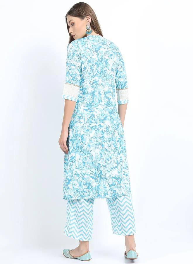Vishudh Floral Print Pleated Kurti & Palazzos Set by Styli