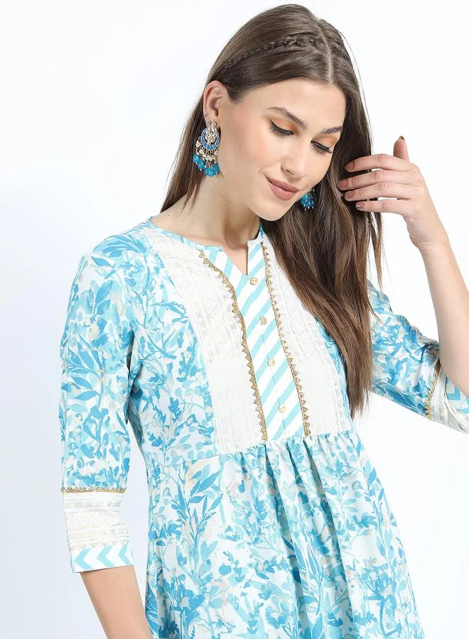 Vishudh Floral Print Pleated Kurti & Palazzos Set by Styli
