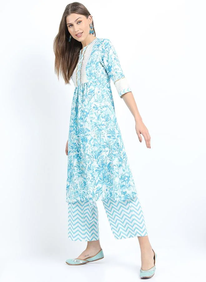 Vishudh Floral Print Pleated Kurti & Palazzos Set by Styli
