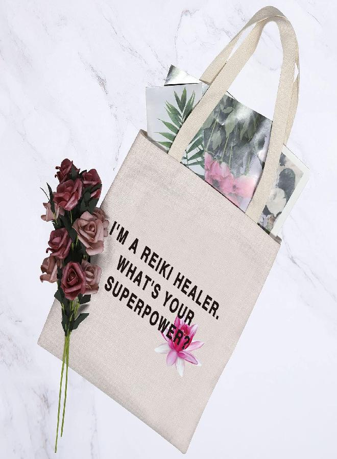 G2TUP G2TUP Reiki Healer Thank You Gift I’M A Reiki Healer What’s Your Superpower Canvas Reusable Tote Bag (Reiki Healer Handbag)