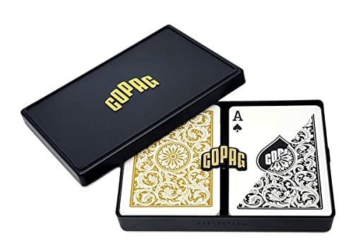 Copag 1546 Design 100 Plastic Playing Cards Poker Size Standard BlackGold Regular Index 1 Set - Image 1