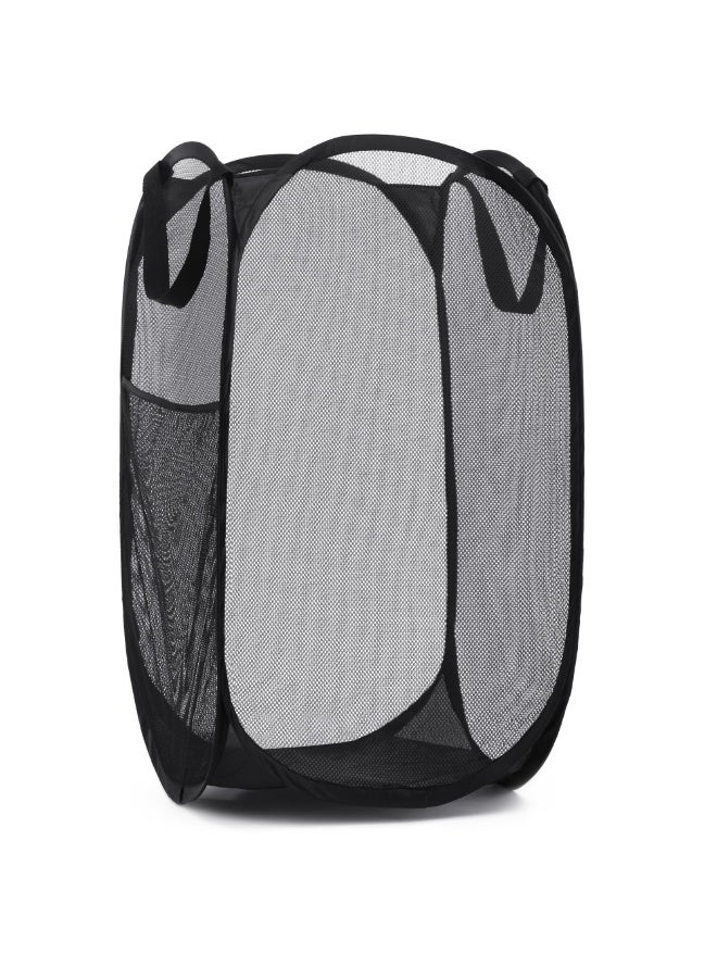 Collapsible Laundry Basket, Mesh Pop Up Hamper with Wide Opening and Side Pocket - Breathable, Sturdy, Foldable, and Space-Saving Design for Clothes and Storage (Black) - Image 1
