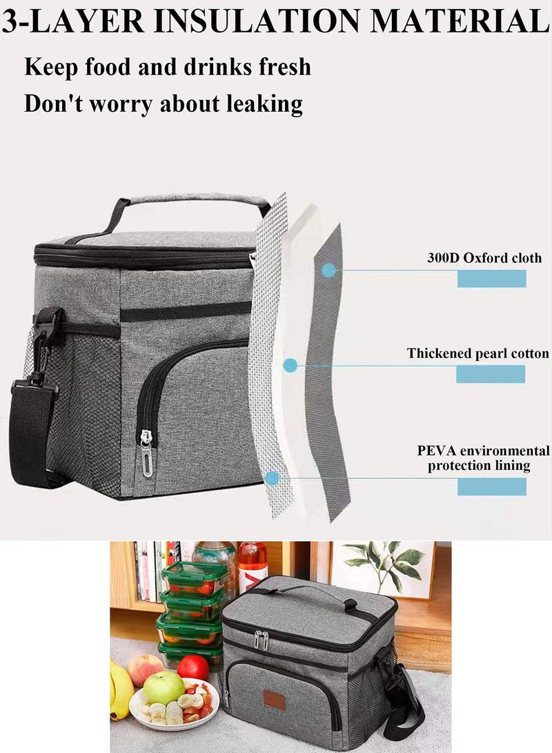 Qiccijoo Lunch Bags 15L Insulated Cooler Bag for Men Women, Reusable Insulated Waterproof Lunch Bag for Office Work School Picnic Beach Gym (Grey) - Image 3