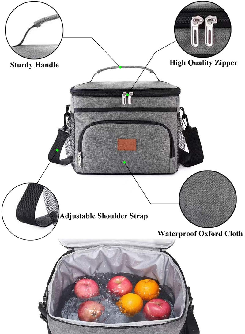 Qiccijoo Lunch Bags 15L Insulated Cooler Bag for Men Women, Reusable Insulated Waterproof Lunch Bag for Office Work School Picnic Beach Gym (Grey) - Image 4