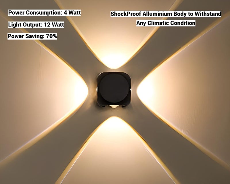 FILLISKA Aluminium LED Wall Light 4 Way Splitter, Warm White, IP-65 Rainproof & Shockproof Alluminium Body (2 Year Warranty) - Image 3