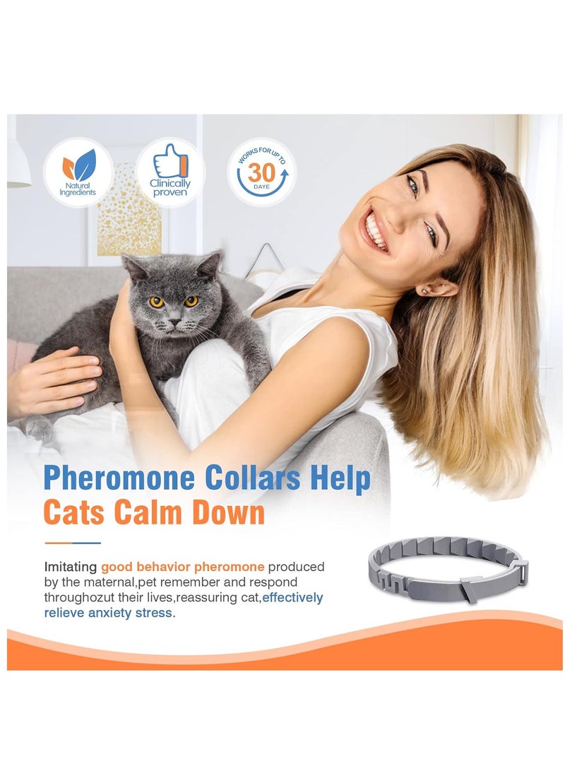 Furtey 4 Packs Cat Calming Collar for Cats Pheromone Collar Efficient Relieve Reduce Anxiety Stress Pheromones Calm Relaxing Comfortable Collars Long-Lasting 30 Days Adjustable Breakaway Design Gray - Image 2