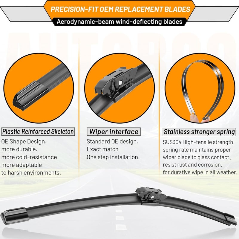 AUTOBOO OEM Windshield Wiper Blade Replacement for Mini Cooper Countryman 2017 2018 2019 2020 2021 2022 2023 Original Equipment All-Season Rear Wiper Blade Set 23+21+10 (Set of 3) - Image 4