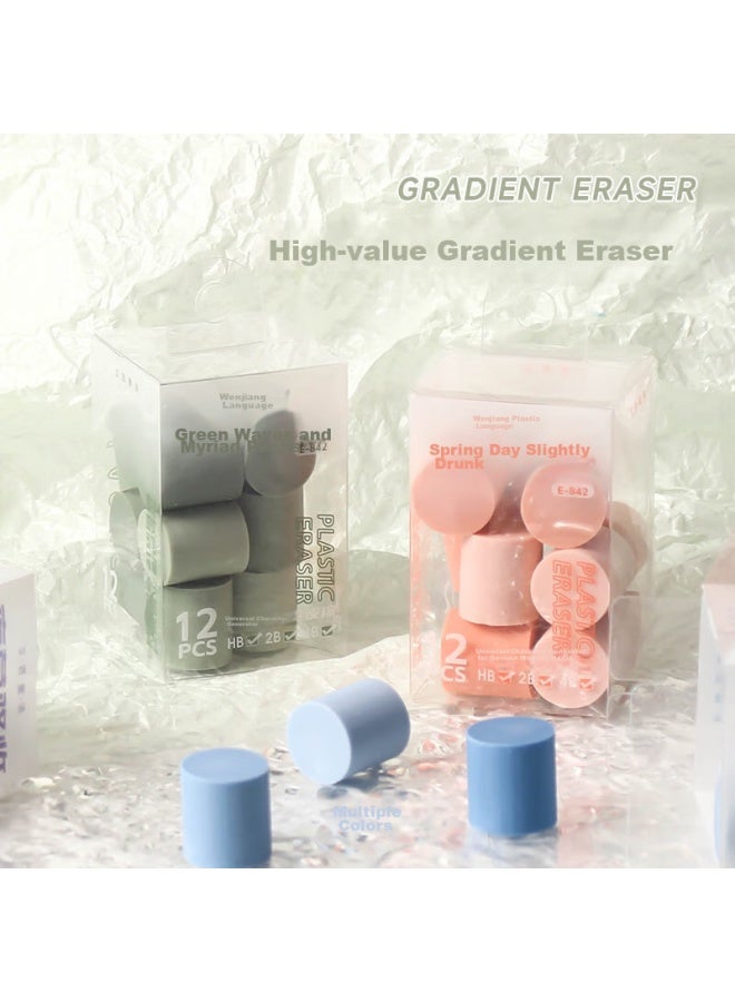 DEYUE Gradient Color Eraser Set For 2b Pencils, Blue - Pack Of 12 - Image 3