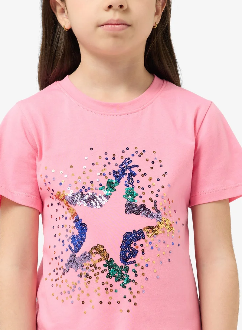 Pinata  Sequin Star Cotton Tshirt for Women | Best Price UAE