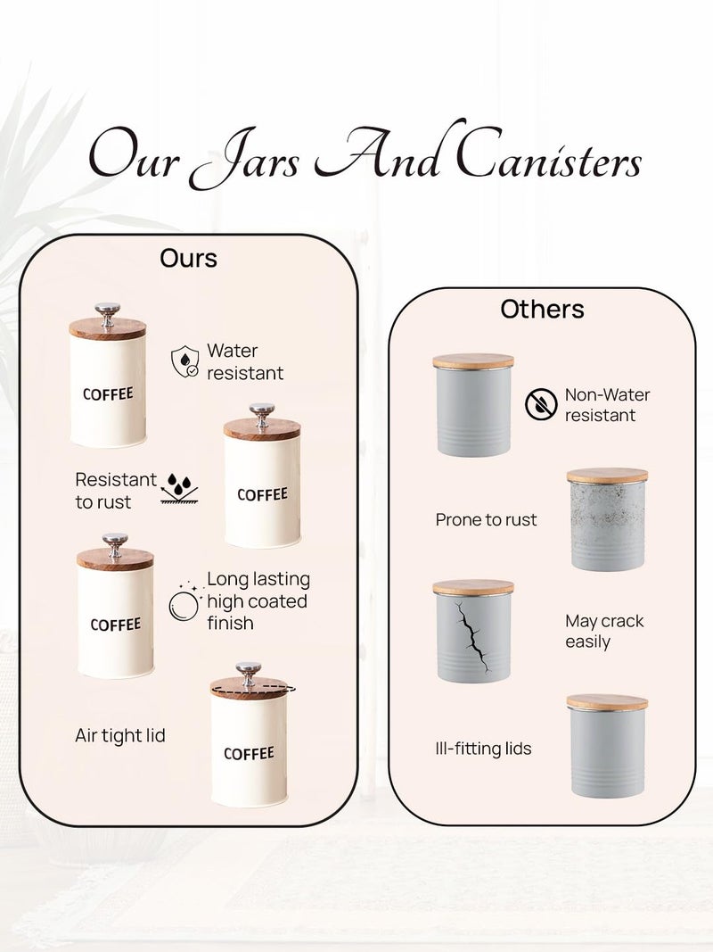 nestroots Stainless Steel Tea Coffee Sugar Containers Set Of 3 | Dry Fruits Kitchen Container Set | 1100 ML Off White Air Tight Containers For Kitchen Storage - Image 3
