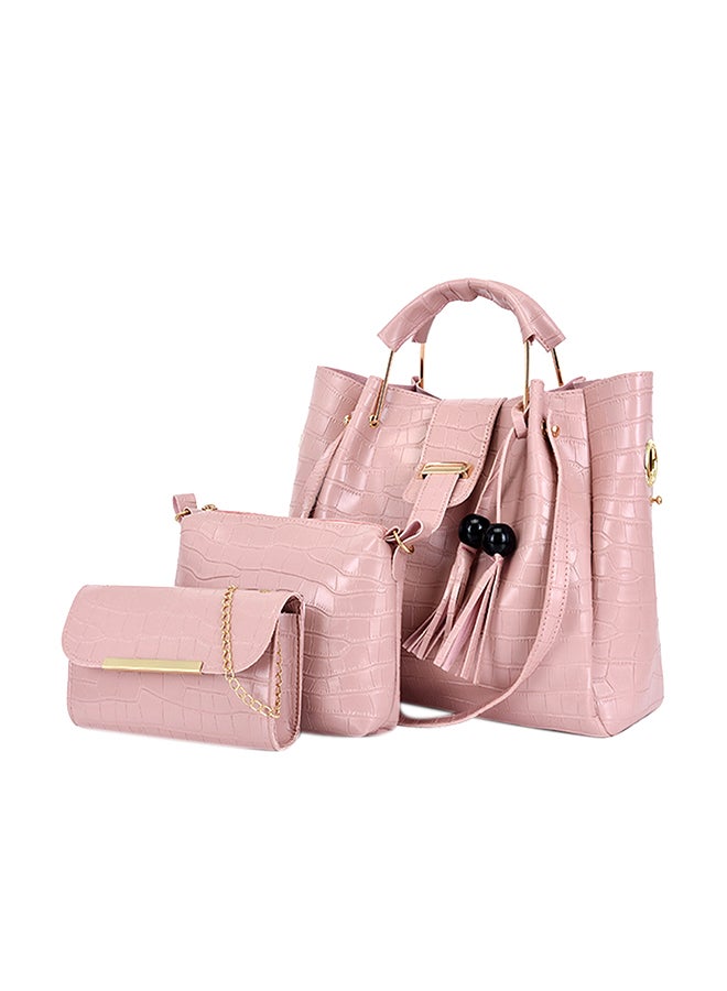 Crocodile Pattern Large Capacity Textured Composite Bag Set Pink - Image 1