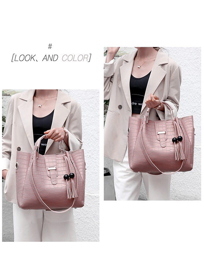 Crocodile Pattern Large Capacity Textured Composite Bag Set Pink - Image 3