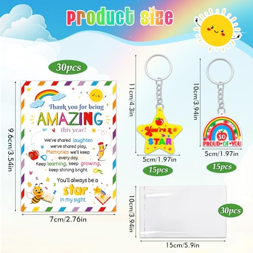 HOWAF 30 Pack Gifts for Students from Teachers, End of the Term Card and You're a Star Keyring Rainbow Keychain Class Gift for School Children, End of Year School Leavers Gifts for Kids - Image 2