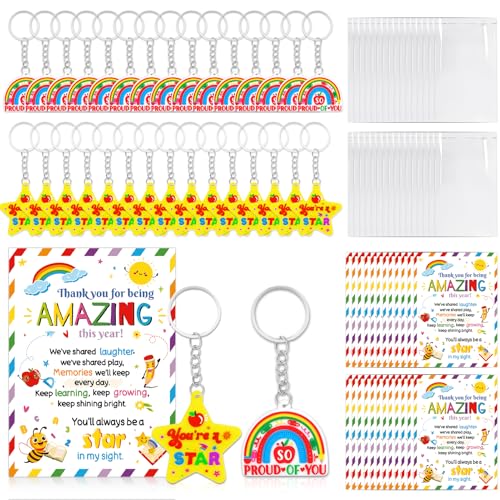 HOWAF 30 Pack Gifts for Students from Teachers, End of the Term Card and You're a Star Keyring Rainbow Keychain Class Gift for School Children, End of Year School Leavers Gifts for Kids - Image 1