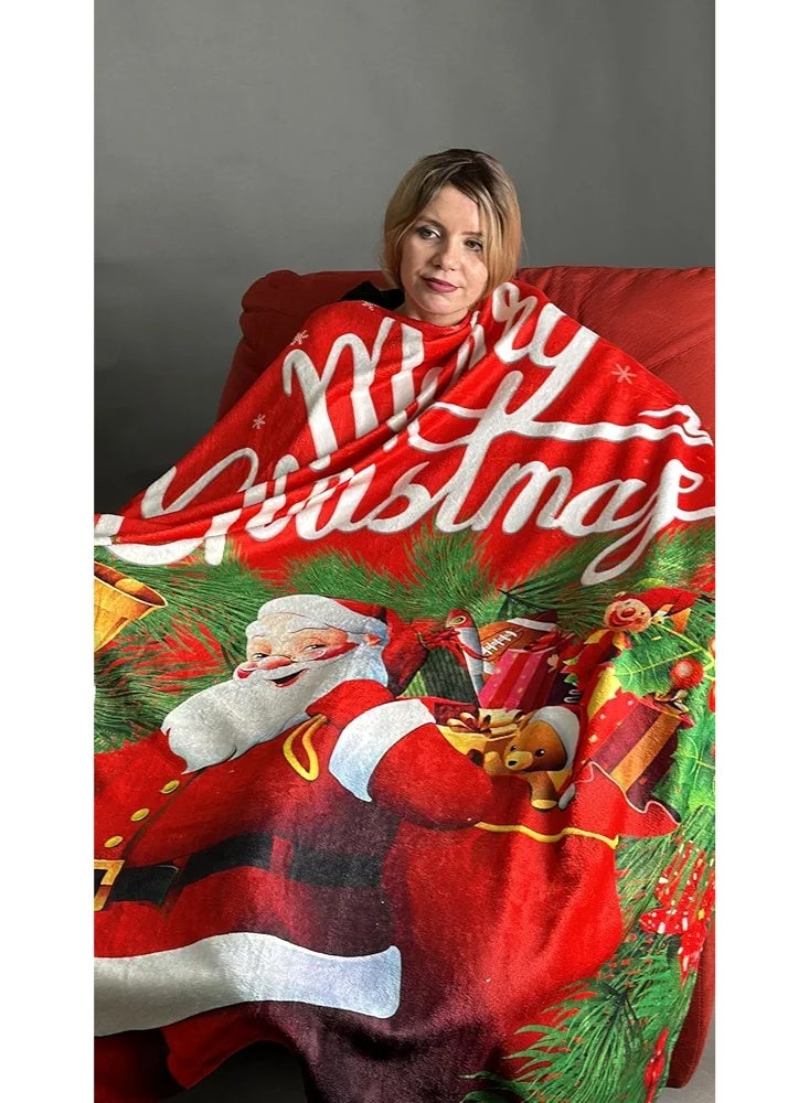 Merry Christmas Festive Throw Blanket - 120x160cm - Red with Santa Claus Print - Smooth Warm Material - Plush Fuzzy Cozy Warm Winter - Great for Cold Winter Nights - Perfect Gift - Image 2