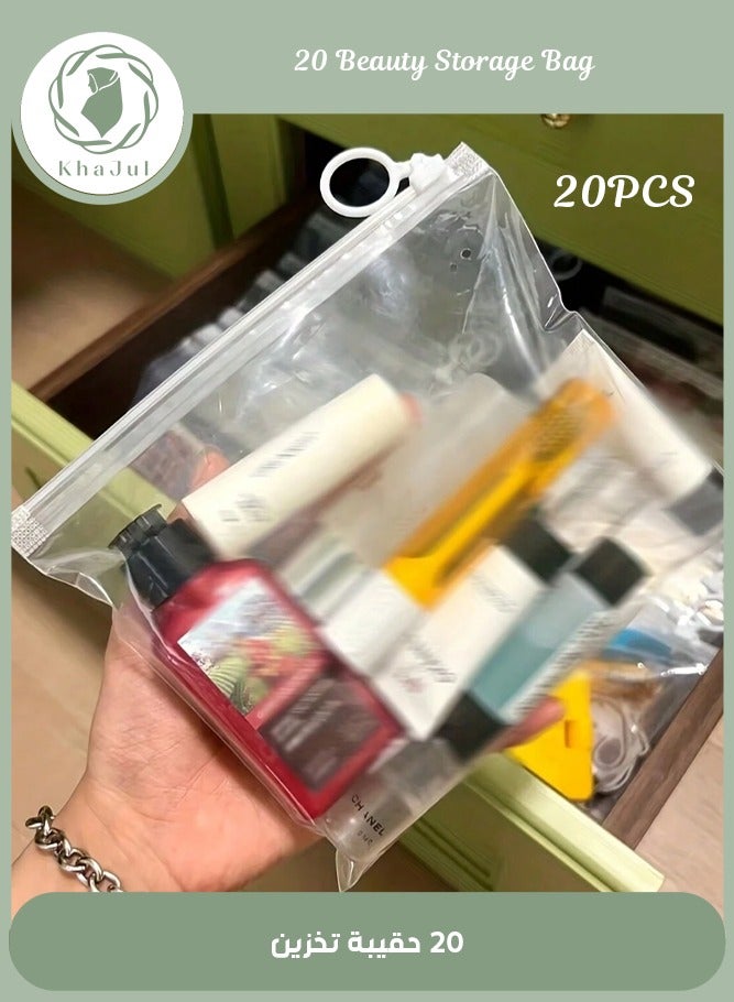 KHAJUL 20-Piece Transparent Zipper Storage Bags, Large Capacity Makeup Bags, Waterproof Cosmetic Bags, Suitable for Travel, Storage - Image 1