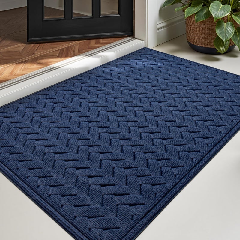 DEXI Front Door Mat 17x29 Non Slip Dirt Trapper Entry Mats for Inside Outside Entrance Stain and Fade Resistant Easy Clean Entryway Rug Welcome Doormat Patio Wave Navy
