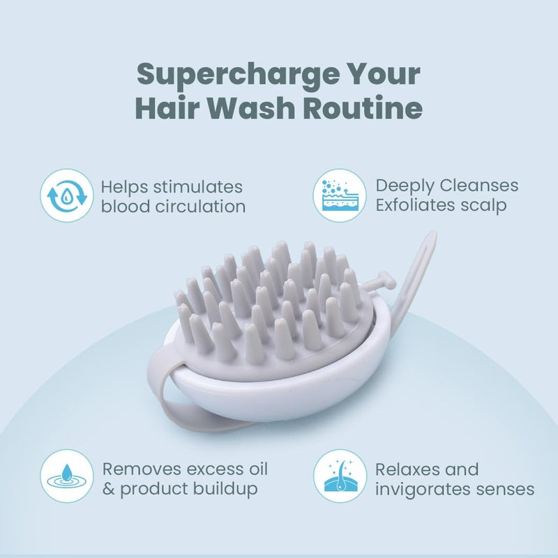 Rey Naturals Rey Naturals Hair Scalp Massager Shampoo Hair Oil Brush for Men and Women Hair Growth Scalp Care and Relaxation Oil Massager For Scalp Soft Silicon Bristles for Gentle Massage Grey - Image 4