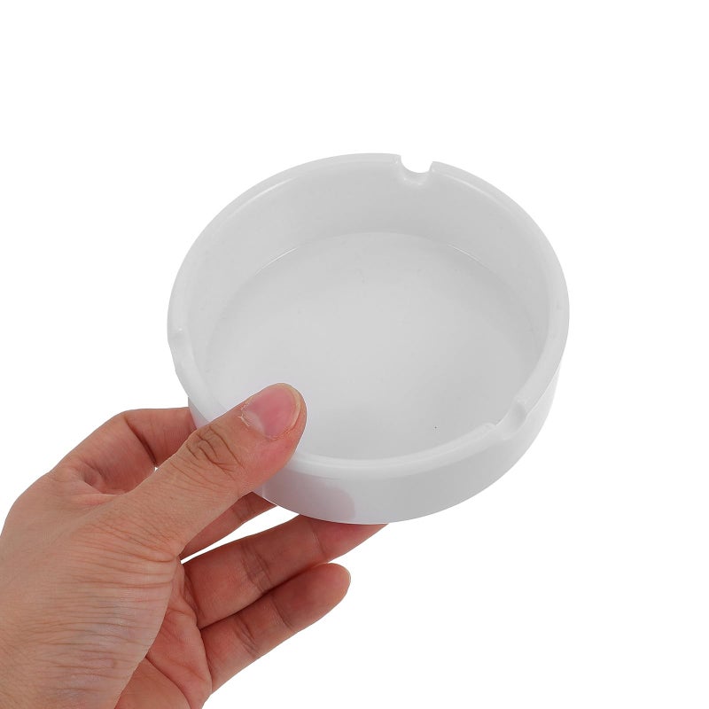 2 Pack White Melamine Round Ashtrays Anti Drop Ash Container for Home Kitchen Office - Image 4