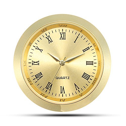 ShoppeWatch Mini Clock Insert 1 7/16" (35mm) Quartz Movement | Miniature Clock Face Insert | Small Round Fit Up Gold Tone Dial and Bezel Roman Numerals CK085GD - Image 1