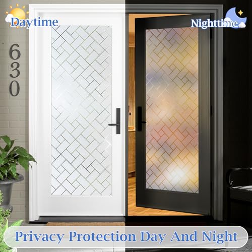 Coavas Frosted Window Privacy Film Static Cling Non-Adhesive for Glass Windows, Heat Control UV Blocking Sun Blocking Anti Glare, Day and Night Bathroom Home Office Cover, 17.5"x78.7" - Image 5
