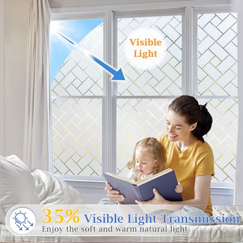 Coavas Frosted Window Privacy Film Static Cling Non-Adhesive for Glass Windows, Heat Control UV Blocking Sun Blocking Anti Glare, Day and Night Bathroom Home Office Cover, 17.5"x78.7" - Image 4