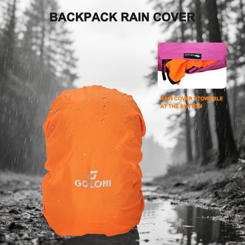 Goloni 45L Hiking Backpack Lightweight Foldable, Waterproof Camping Backpack with Rain Cover & Hiking Pole Mat Carrying System, Ergonomic Water Resistant Daypack for Trekking Travel Men Women Rose - Image 3