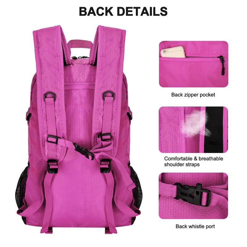 Goloni 45L Hiking Backpack Lightweight Foldable, Waterproof Camping Backpack with Rain Cover & Hiking Pole Mat Carrying System, Ergonomic Water Resistant Daypack for Trekking Travel Men Women Rose - Image 5