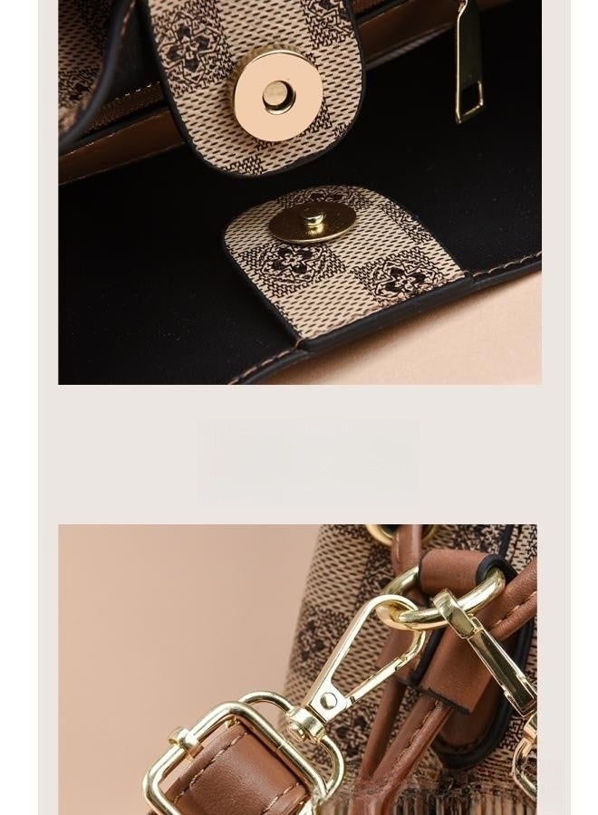 WAOKN Women's Simple Large-capacity Shoulder Bag with 2 Types of Shoulder Straps, Ladies Plaid Retro Handbag Tote Bags Clutch Bag, Multi-pocket PU Leather Crossbody Bag Sling Bag Side Bag Carry Bag. - Image 3