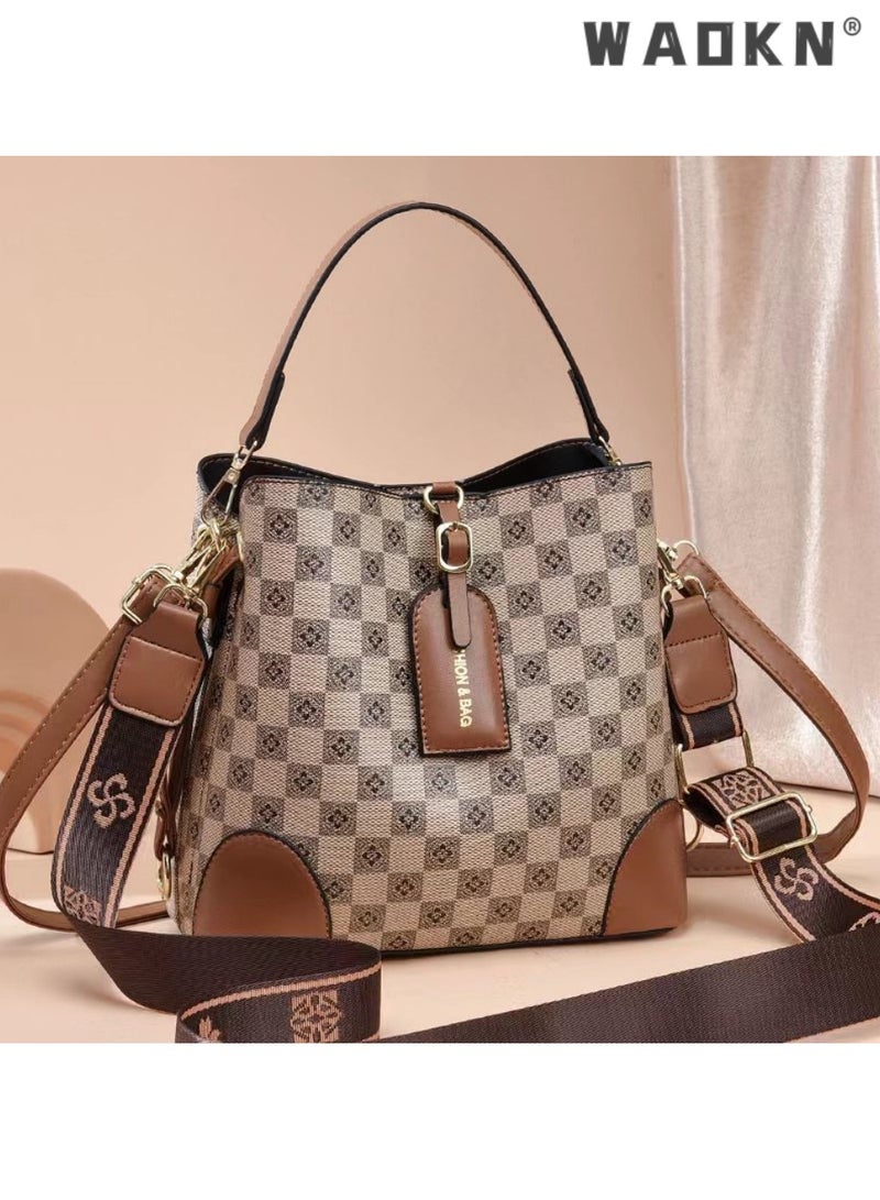 WAOKN Women's Simple Large-capacity Shoulder Bag with 2 Types of Shoulder Straps, Ladies Plaid Retro Handbag Tote Bags Clutch Bag, Multi-pocket PU Leather Crossbody Bag Sling Bag Side Bag Carry Bag. - Image 1