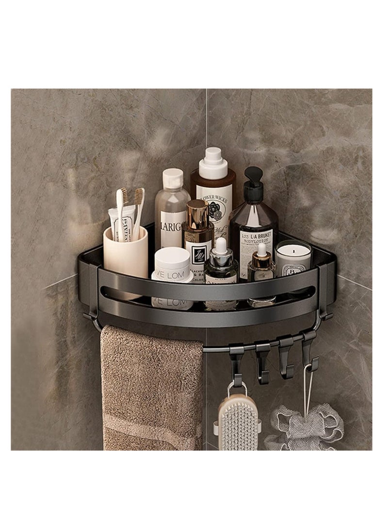 ECVV رف حمام من الألومنيوم من ECVV Space، رفوف دش، رف تخزين مثبت على الحائط بدون حفر، رف زاوية، إكسسوارات حمام (مثلث-أسود 01) - Image 1