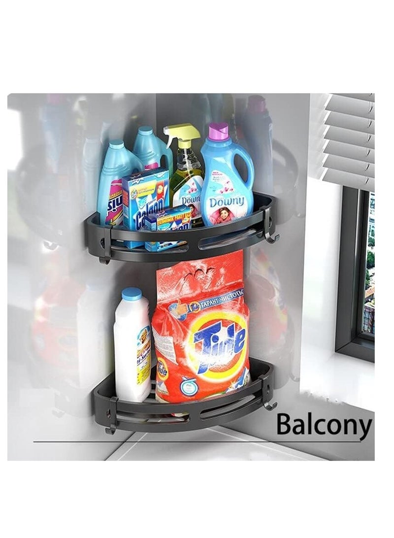 ECVV رف حمام من الألومنيوم من ECVV Space، رفوف دش، رف تخزين مثبت على الحائط بدون حفر، رف زاوية، إكسسوارات حمام (مثلث-أسود 01) - Image 2