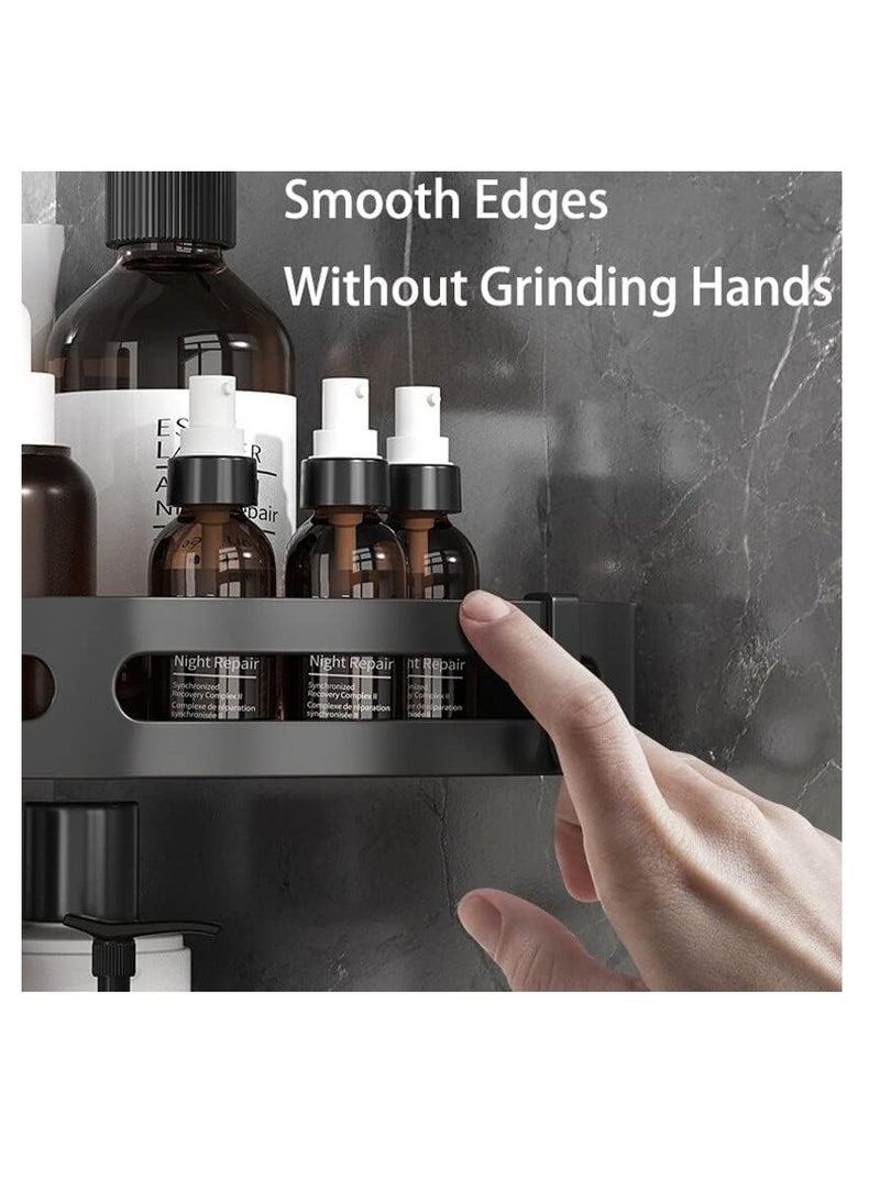 ECVV رف حمام من الألومنيوم من ECVV Space، رفوف دش، رف تخزين مثبت على الحائط بدون حفر، رف زاوية، إكسسوارات حمام (مثلث-أسود 01) - Image 5