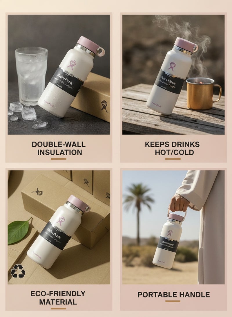 Hydro Flask Wide Mouth Vacuum Insulated Water Bottle 1200ml Double Wall 18/8 Stainless Steel Thermos Flex Cap with Rubber Carry Handle Keeps Cold 24H Hot 12H Leakproof Large Capacity Flask for Hiking Camping Road Trip Gym Yoga Outdoor Travel Matte Multi Pastel Colors - Image 2