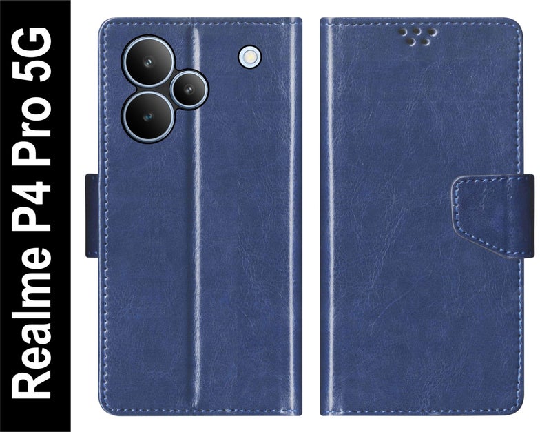 SBMS Flip Cover for Realme P4 Pro 5G (6.8-inch) Back Cover Case with Magnatic Closure | Inbuilt Stand | Card & Money Pocket (Blue) - Image 2