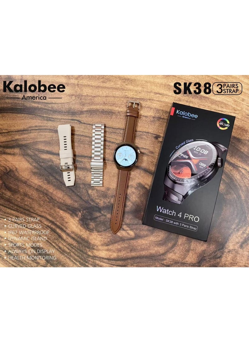 Kalobee - Kalobee SK39 Curved AMOLED Screen 46mm 3 Strap Watch 4 Pro Titanium Space Edition - Image 1