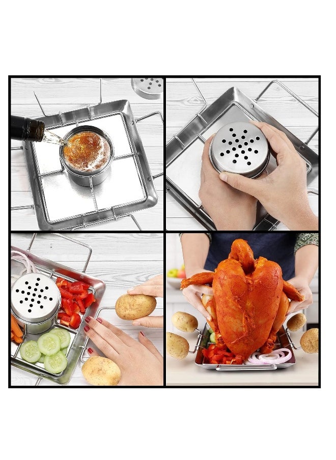 Generic Can Chicken Roaster Stand, Stainless Steel Vertical Rack Barbecue Accessory, Chicken Roaster Holder with Drip Pan for Oven, Grill, BBQ and Smoker, 1 Pcs  - Image 4