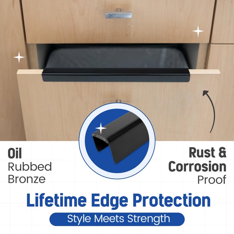 SEAR'D Stainless Steel Drawer Cap Protects Cabinet Edges from Damage. Slip-on Design with 3M Adhesive for a Secure fit. Fits 3/4" Thick or Less Doors and Drawers (Oil Rubbed Bronze, 11 Inch) - Image 4