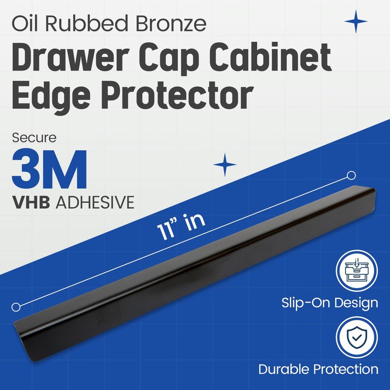 SEAR'D Stainless Steel Drawer Cap Protects Cabinet Edges from Damage. Slip-on Design with 3M Adhesive for a Secure fit. Fits 3/4" Thick or Less Doors and Drawers (Oil Rubbed Bronze, 11 Inch) - Image 3