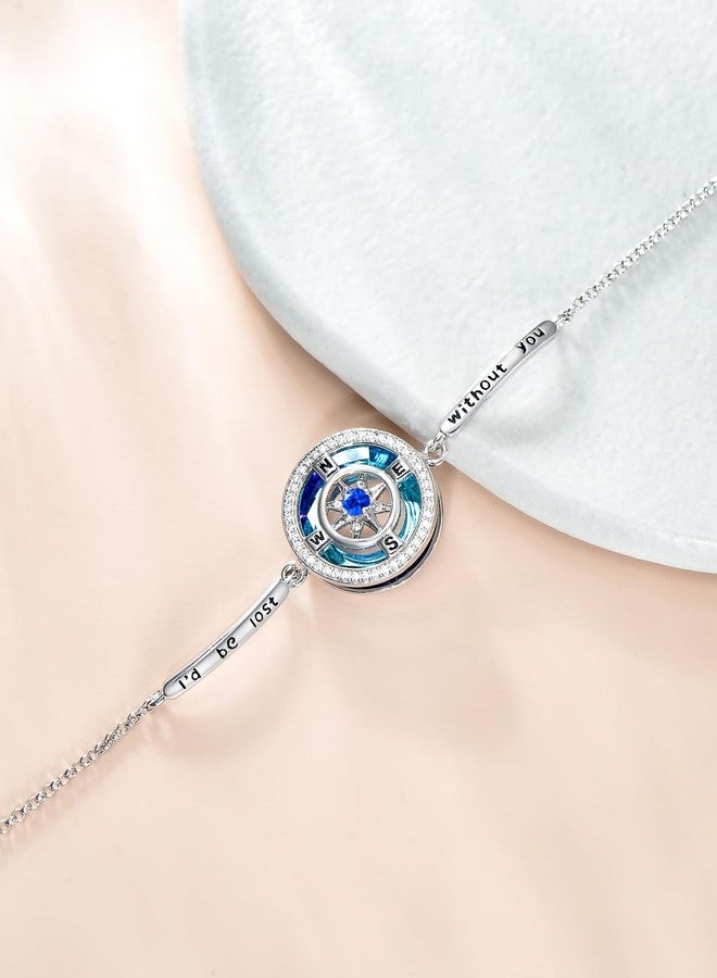 TOUPOP September Birthstone Sapphire Bracelet I'd be Lost without You Compass Bracelets for Women Blue Crystal Jewelry Anniversary Birthday Gifts for Her Wife Girlfriend - Image 3