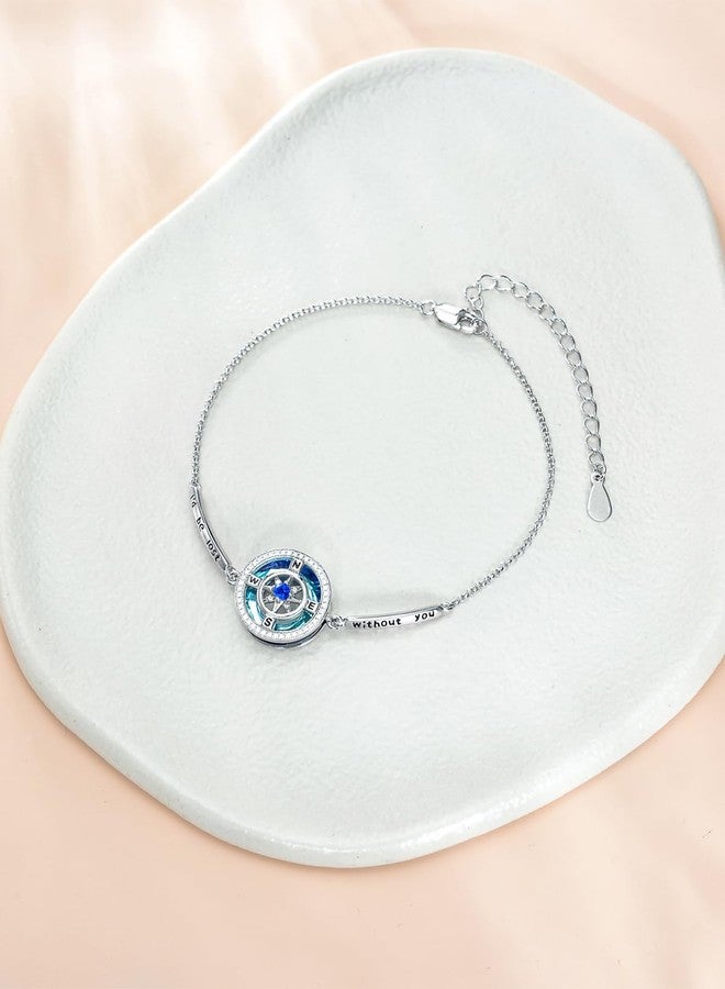 TOUPOP September Birthstone Sapphire Bracelet I'd be Lost without You Compass Bracelets for Women Blue Crystal Jewelry Anniversary Birthday Gifts for Her Wife Girlfriend - Image 4