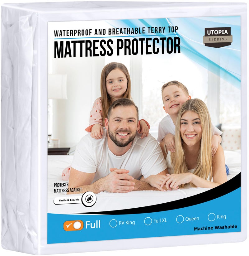 Utopia Bedding Waterproof Mattress Protector Full Size, Premium Terry Mattress Cover 200 GSM, Breathable, Fitted Style with Stretchable Pockets (White) - Image 1