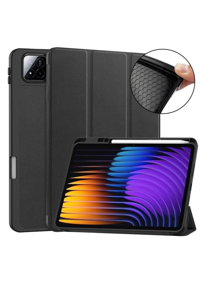 Case for Xiaomi Pad 7 Pro/ Pad 7 Cover with Tempered Glass Screen Protector Tri-Fold Smart Tablet Slim Case Multi- Viewing Angles Stand Folio Cover with Auto Wake for Mi pad 7 / Pad 7 Pro