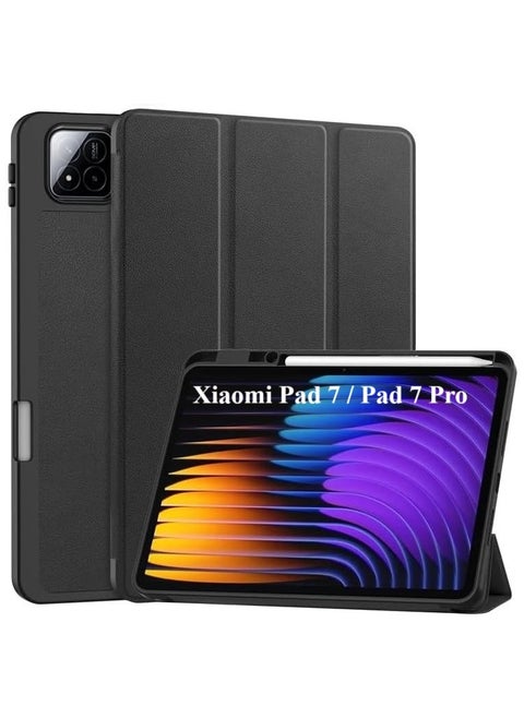 Case for Xiaomi Pad 7 Pro/ Pad 7 Cover with Tempered Glass Screen Protector Tri-Fold Smart Tablet Slim Case Multi- Viewing Angles Stand Folio Cover with Auto Wake for Mi pad 7 / Pad 7 Pro