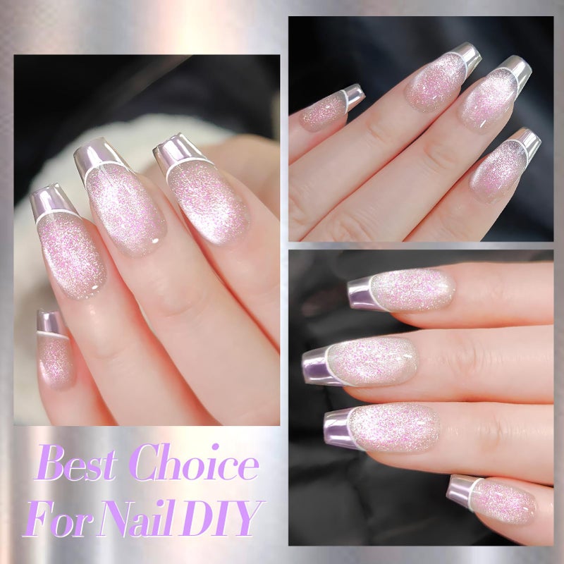 Born Pretty Purple Chrome Nail Powder Super Glossy Mirror Effect Metallic Nail Powder Cat Magnetic Eye Nail Powder Nail Glitter Manicure Pigments for Nail Art Design - Image 3