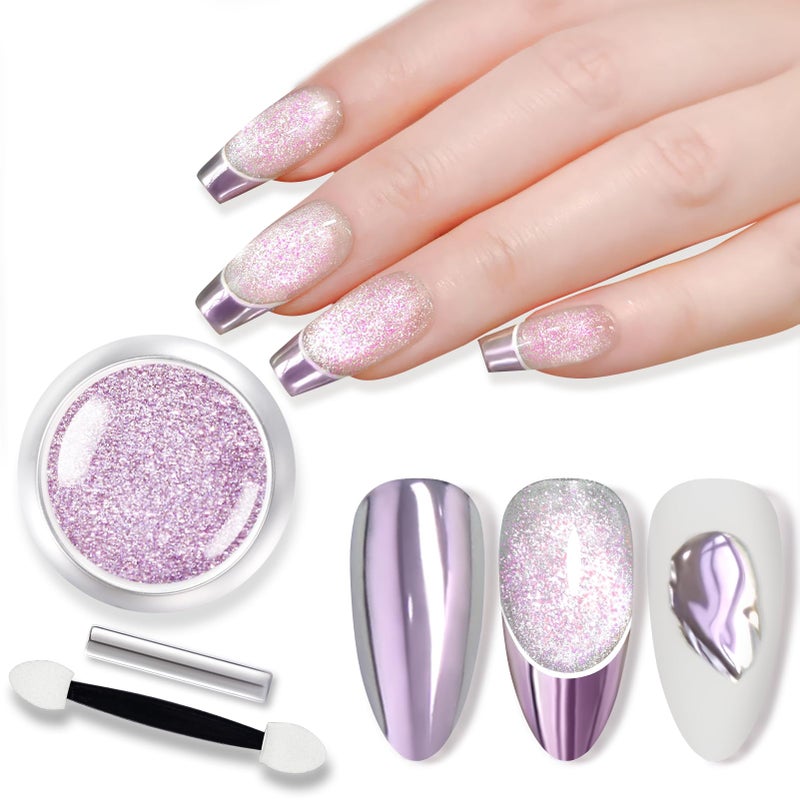 Born Pretty Purple Chrome Nail Powder Super Glossy Mirror Effect Metallic Nail Powder Cat Magnetic Eye Nail Powder Nail Glitter Manicure Pigments for Nail Art Design - Image 1