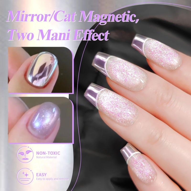 Born Pretty Purple Chrome Nail Powder Super Glossy Mirror Effect Metallic Nail Powder Cat Magnetic Eye Nail Powder Nail Glitter Manicure Pigments for Nail Art Design - Image 2