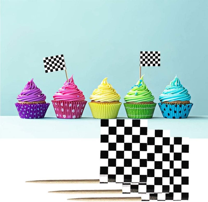 Wobe Flag Toothpick - 100 Pieces Black and White Racing Themed Cake Toppers for Cocktail Parties - Image 3