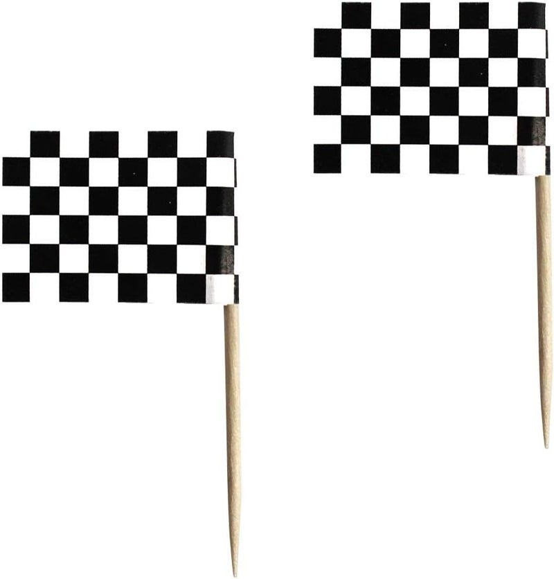 Wobe Flag Toothpick - 100 Pieces Black and White Racing Themed Cake Toppers for Cocktail Parties - Image 5